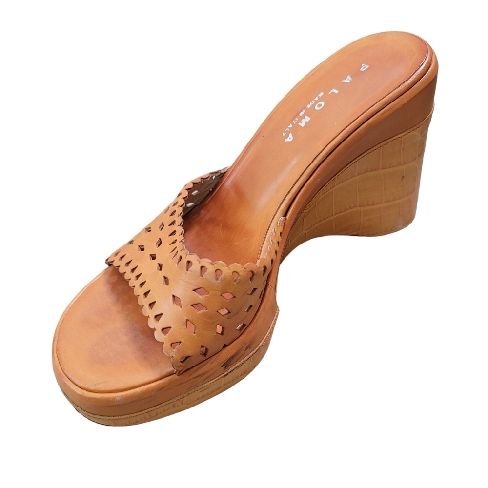 Paloma Italy vintage orange patent pinup retro mule wedge heels